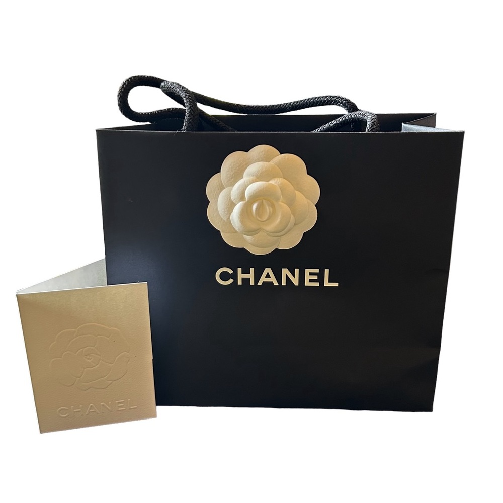 Chanel Camelia Shopping Bag NEW Black with White Camelia Flower & Card Holder